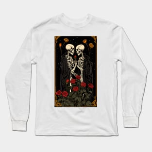 two skeletons in black robe holding each other hands Long Sleeve T-Shirt